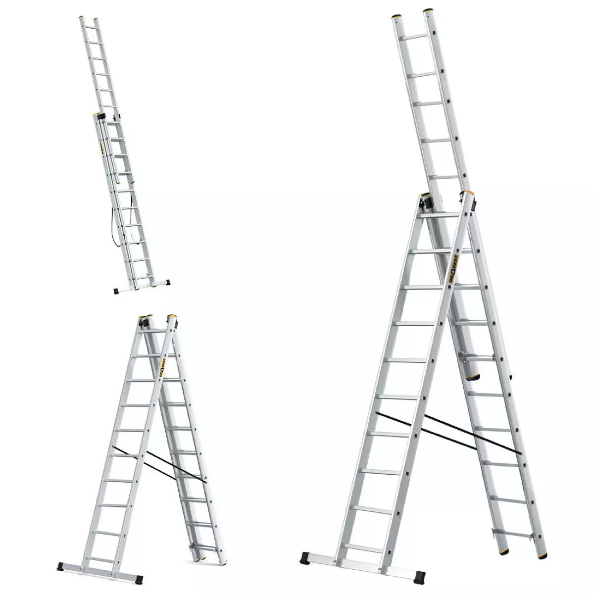 Aluminijske ljestve profesionalne trodijelne - 10 gazišta