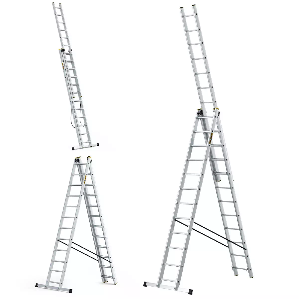 Aluminijske ljestve profesionalne trodijelne - 12 gazišta