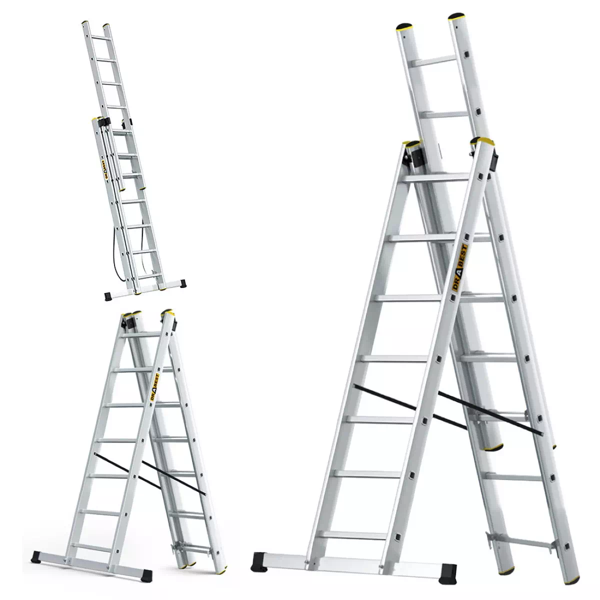 Aluminijske ljestve profesionalne trodijelne - 7 gazišta