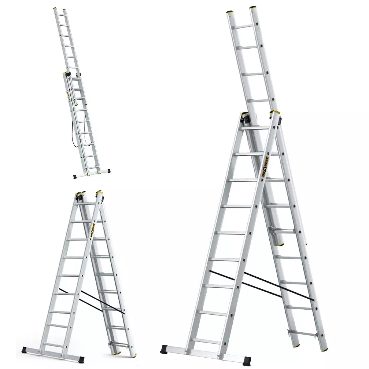 Aluminijske ljestve profesionalne trodijelne - 9 gazišta